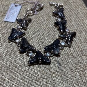 Sterling Silver adjustable Fossilized Shark Tooth Bracelet by Starborn Creations